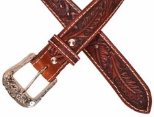 Western Style Hand Tooled Brown Leather Adult Belt w/Removable Buckle ALL sizes