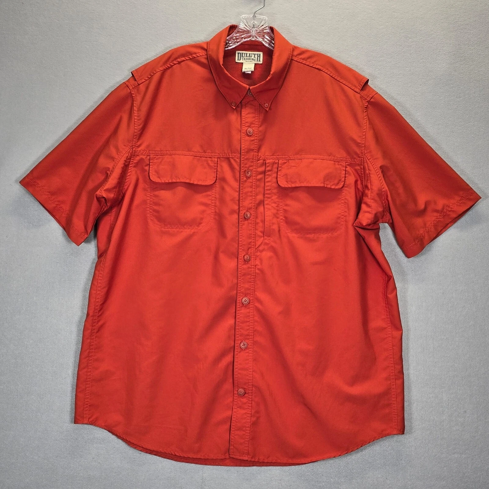 Duluth Trading Shirt Mens XL Tall Orange Button Down Vented Coolplus Fishing