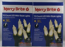 Lot Of 2 Merry Brite Christmas Mini Style Lights Green Wire Warm White LED 70 Ct