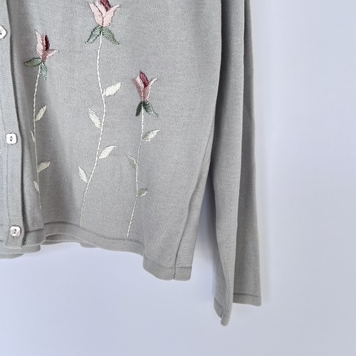 Vintage 80s 90s Yarnworks Womens Cardigan Size M Grey Floral Sweater - Picture 4 of 7