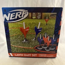 NERF Soft Tip Lawn Dart Game Set Includes 4 Lawn Darts, 2 Target Rings NEW!