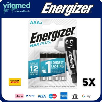 5x Energizer Max Plus AAA Micro LR03 Alkaline 1,5V Batterie 4er Blister