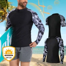 Men's UPF 50+ UV Protection T-Shirt Sun Block Rash Guard Surf Shirts Water Sport