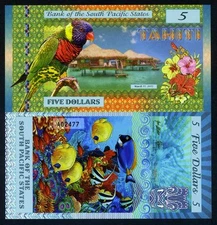 South Pacific States, $5, Tahiti (French Polynesia) 2015, Polymer, UNC F