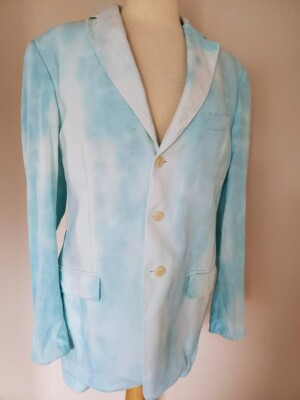 Tie dyed linen blazer Blue white Suit sport Coat Large Medium 42 44 summer beach