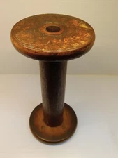 Vintage Large Industrial Wood Wooden Bobbin Spool 9" Tall -  brass rivets 