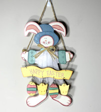 Easter Bunny Wood Hanging Sign Wall Door Decor 16" Long EXCELLENT 