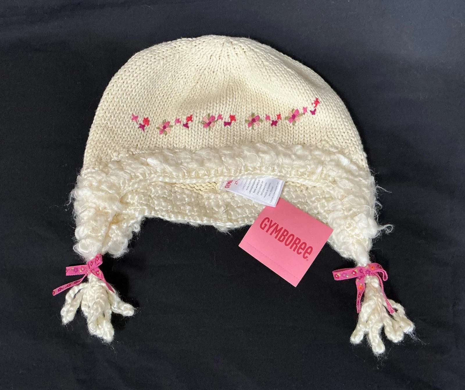NWT Vtg Gymboree Peruvian Doll white knit earflap hat cap 2T 3T 4T 5T