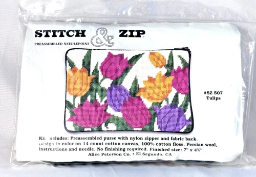 Alice Peterson Stitch & Zip Tulips Needlepoint Kit Zippered Purse or Makeup Bag