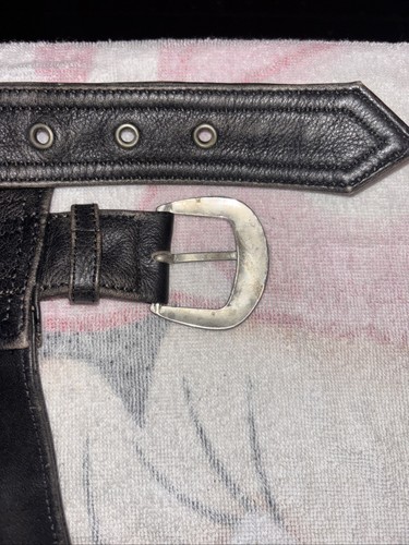 Harley Davidson Leather Motorcycle Riding Chaps L CA 03402 Black Unlined USA - Foto 3 di 6