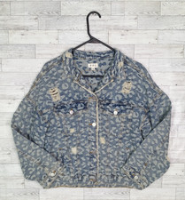 Women's POL Jacket Denim Distressed Button Down Blue Jean Oversized Sz Small