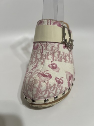 Vtg Christian Dior by John Galliano Pink Monogram Clog Mule Heels 36.5 - Picture 17 of 21