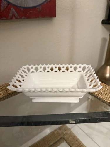 Vintage Westmoreland White Milk Glass Lattice Candy Dish