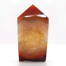 Polished Crystal Druzy Red Carnelian Agate 4-sided Tower Pillar - USA