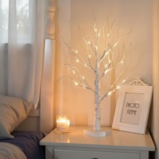 Adjustable 2FT Birch Tree Lamp with Warm White Lights - -Round Decor