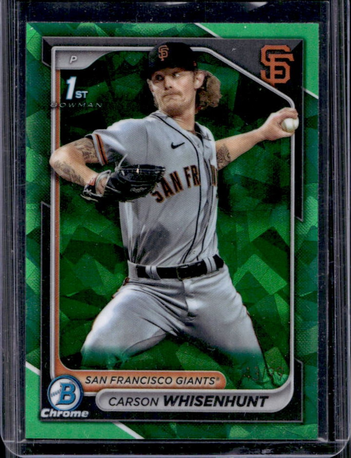 2024 Bowman Sapphire Carson Whisenhunt Chrome Refractor Green 1st #/99 Giants