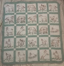 Handmade Horse Embroidered Quilt Green White ...