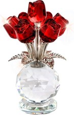 Crystal Red Rose Flower Figurine with Vase, Handmade Romantic Rose Gifts
