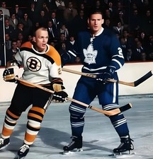  HOCKEY PHOTO PRINT NHL LARRY HILLMAN TORONTO VS RON SHOCK BOSTON 