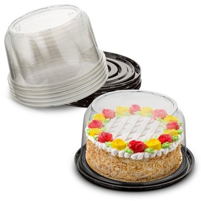MT Products Plastic Cake Container with Clear Dome Cover 6'' Round - Pack of 100