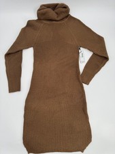 NWT Dex Tobacco Turtleneck Sweater Dress Women XS Brown Ribbed Knit Long Sleeve