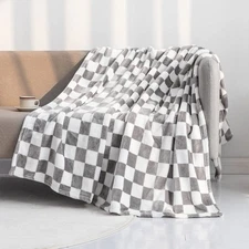 LOMAO Throw Blankets Flannel Blanket with Checkerboard Grid Pattern Soft Thro...