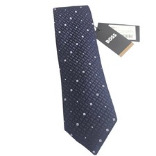 HUGO BOSS 100 Silk Tie Dark  Lt Blue Square Diamond Patterned NWT 118 L708