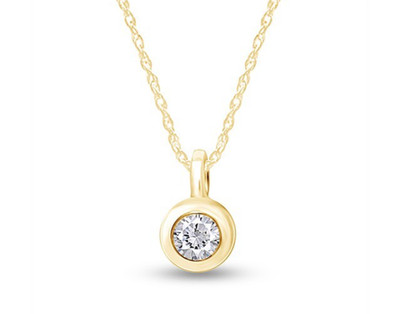 1/20 Ct Natural Diamond Bezel Set Solitaire Pendant 18'' Necklace 10K Yellow Gold