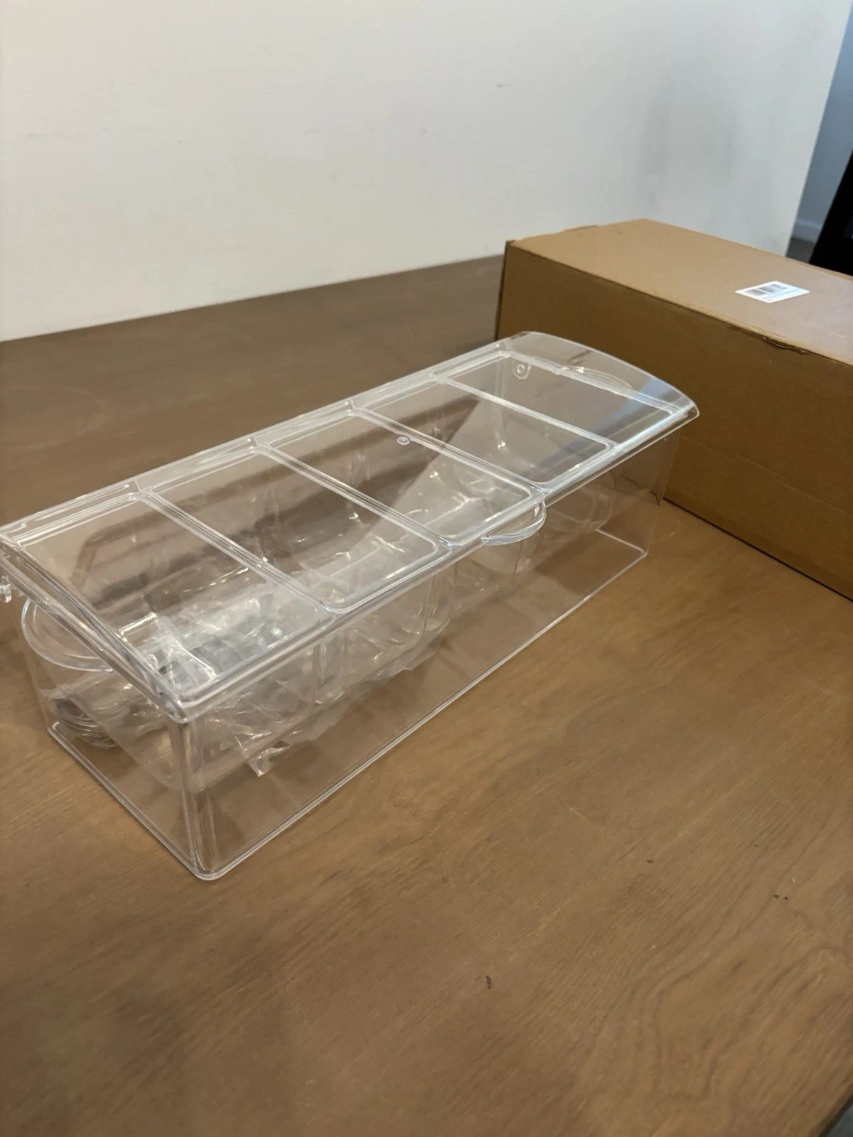 Clear Plastic Condiment Tray with Stainless Steel Reusable Fork Knife Spoon Set