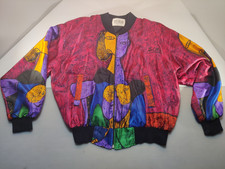 Vintage Picasso Silk Bomber Jacket Large Multicolor all over print 1980s