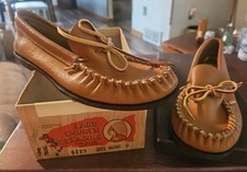 Vtg. New Old Stock Lake Church Moccasins Hard Sole Brown Size 6 Hand Stitched