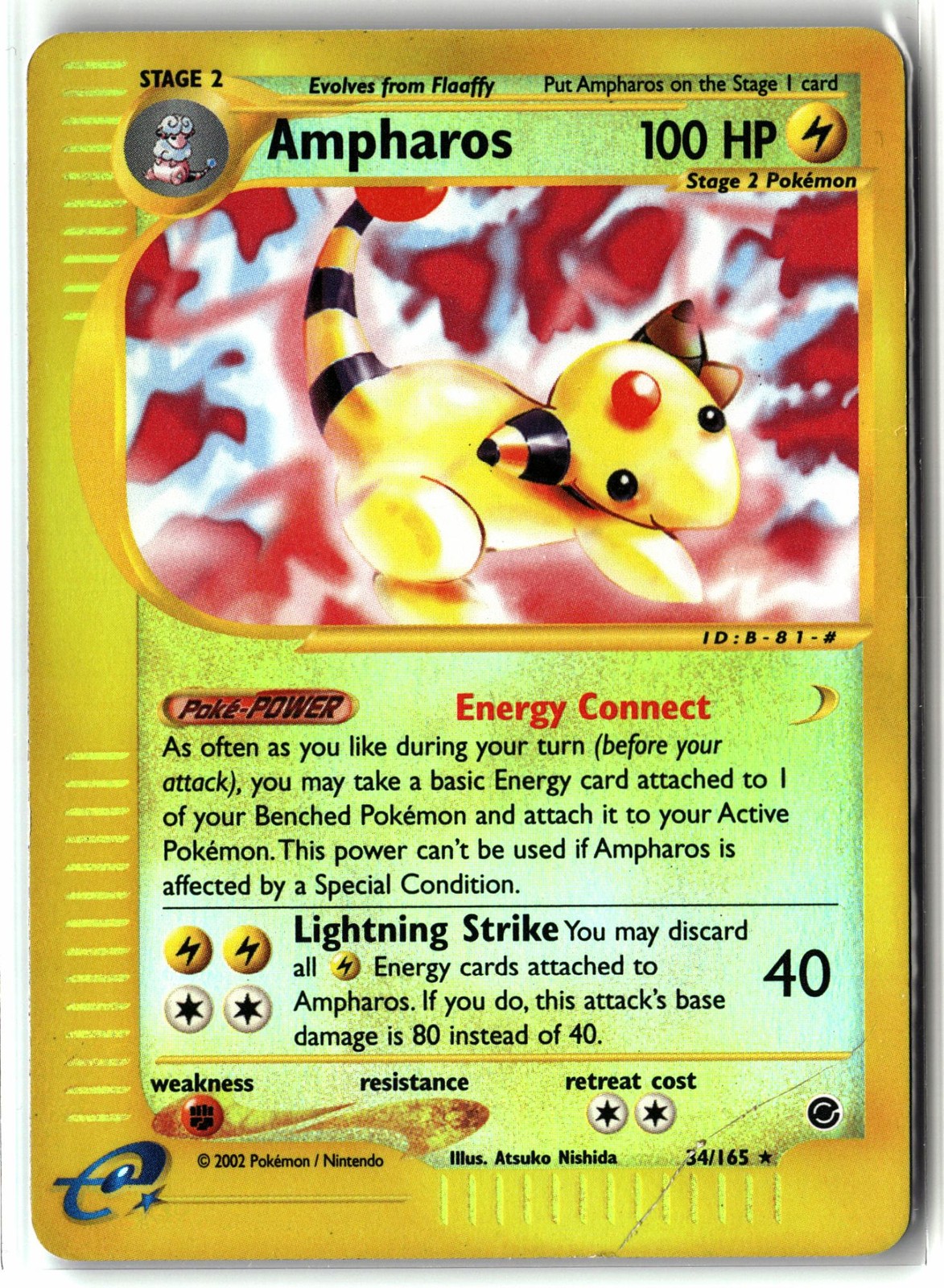 Ampharos ⭐️ 34/165 Reverse Holo Rare Expedition Base Set 2002 Pokemon LP/MP