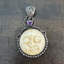 Handcrafted Silver and Bone Pendant with Amet...