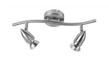 Spot Light Silver 2 Head Adjustable Double Spotlight Bar In Brushed Steel GU10s