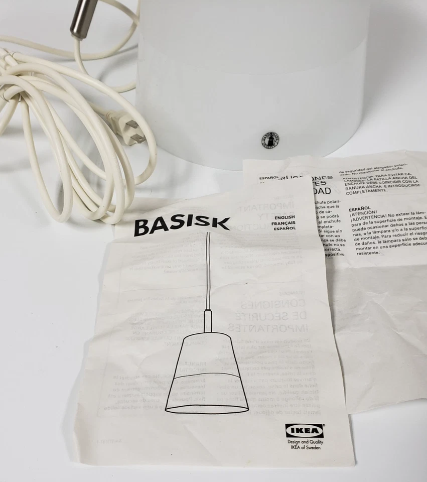 IKEA BASISK LÁMPARA DE LUZ COLGANTE ENCHUFE DE VIDRIO BLANCO 101.502.11 9 PULGADAS DE ALTO X 8 PULGADAS CON Foto 2 de 4