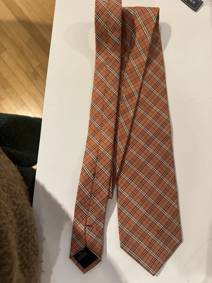 Corbata de seda a cuadros naranja Burberry London años 2000 patrón vintage a cuadros Foto 2 de 3