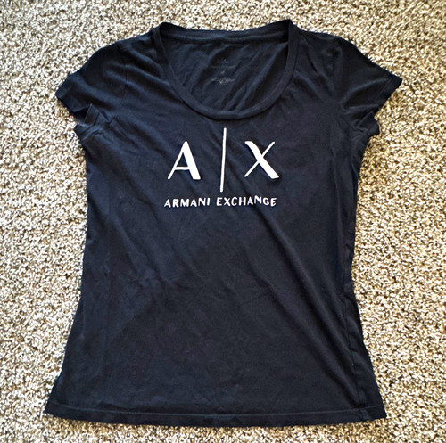 Armani Exchange, Armani Exchange Women's M Black A|X Logo Scoop Neck Short Sleeve T-Shirt