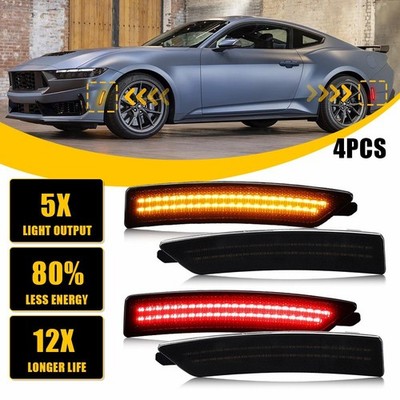 For 2024 2025 Ford Mustang Smoked LED Side Markers Set of 4 Assemblies NEW
