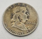 1954 Franklin Half Dollar No Mint Mark 90% Silver US Coin