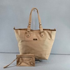 BCBG Paris Beige Textured Leather Tote Bag with Matching Wristlet Clutch