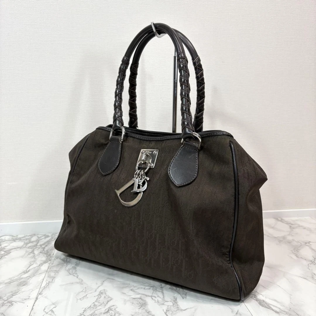 Christian Dior joli sac à main trotteur cuir toile marron occasion 3312