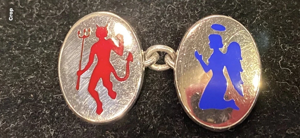 保罗·斯图尔特纯银袖口链接带上釉红魔和蓝色天使 13 克 — 第 3/4 张图片