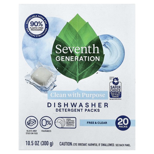 Dishwasher Detergent Packs, Free & Clear, 20 Packs, 10.5 oz (300 g)
