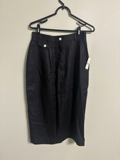 Talbots Skirt Size 10 Black Linen A Line Midi Pockets Zip Button New Vintage