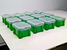 Set of 12 Really Useful Boxes Green 0.14 Liter Snap Lid Storage Container Tiny