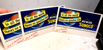 #ad 3 N.O.S. Vintage 1941 Nu Blue Sunoco Gasoline Blotters World Globe Design $12.95