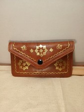 Vintage Leather Wallet With Gold Leaf Design