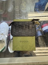 GUCCI Guccissima 447964 496334 Coin Case with Key Ring Black Leather Matte Clean