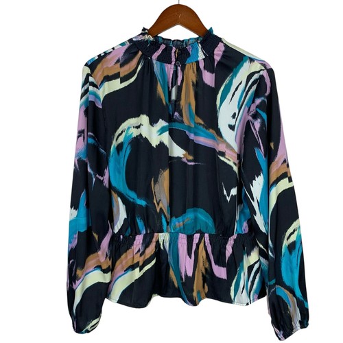 Blusa Nine West cuello alto calada negra colorida manga larga para mujer XXL 2XL - Imagen 6 de 7