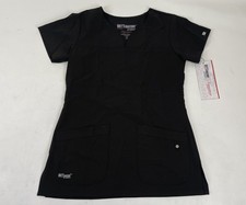 Greys Anatomy Barco Scrubs 2PKT Notch Yoke Neck Top Womens XS Black NWT